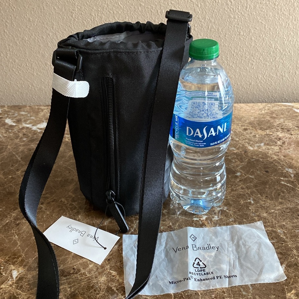 Vera Bradley “Lighten Up” Water Bottle Crossbody, Sling Bag in Black, NWT